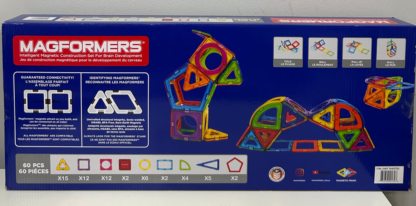 Magformers Intelligent Magnetic Construction Set - 60 Piece Rainbow Set (Brand New, Sealed)